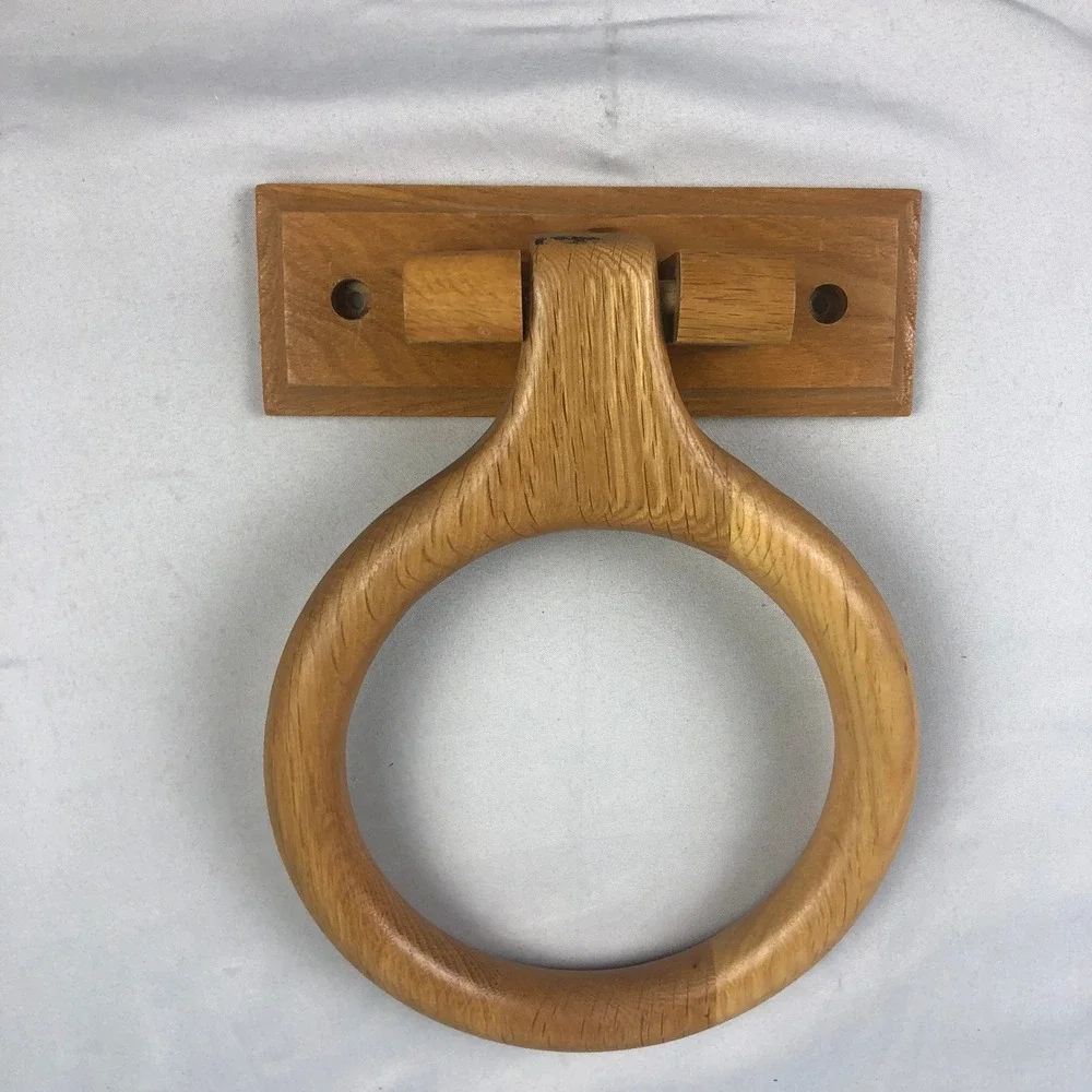 Vintage Oak Wood Towel Ring Holder Wall Mount Bathroom Kitchen Rustic